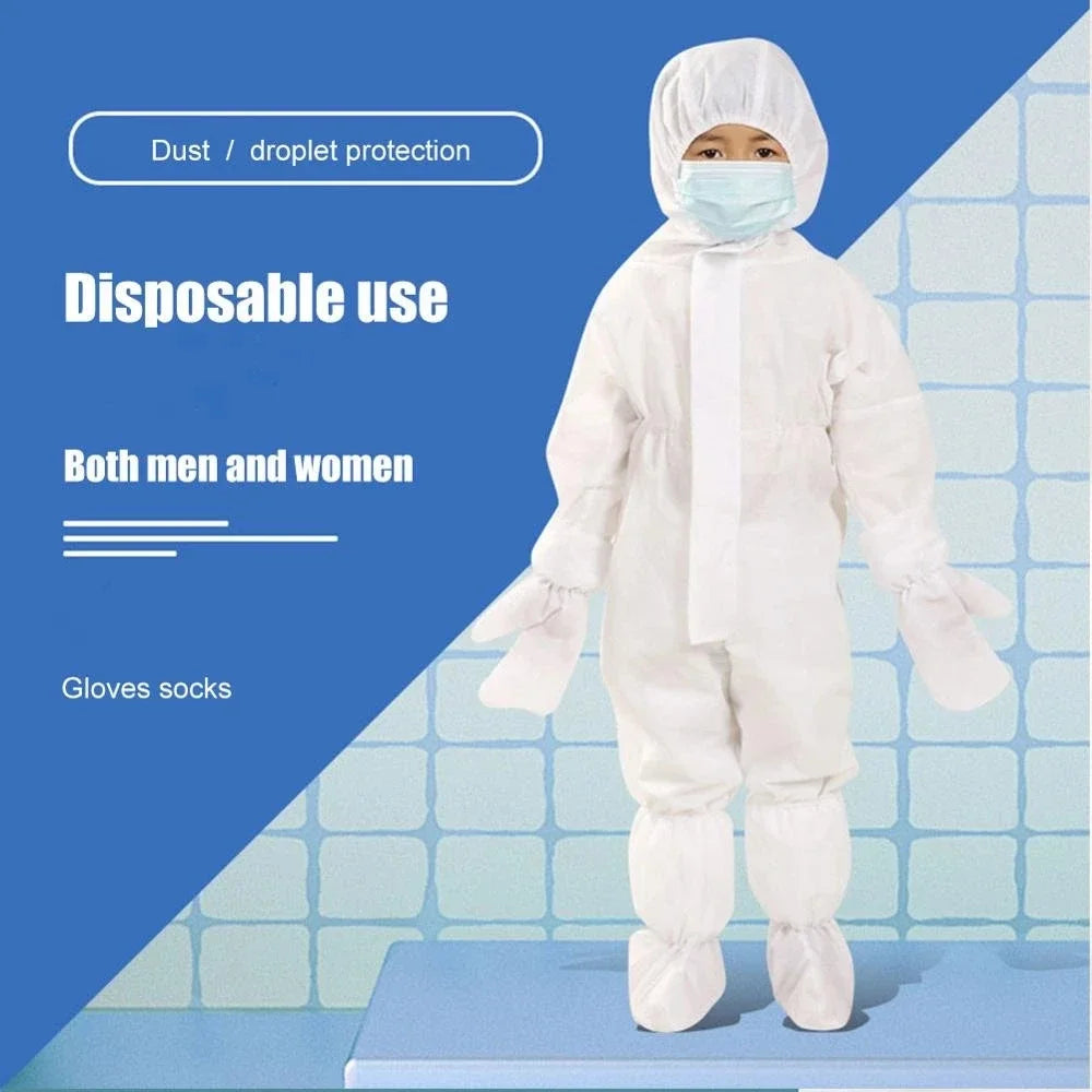 Kids Disposable Protective Isolation Suit Hood Breathable Dustproof