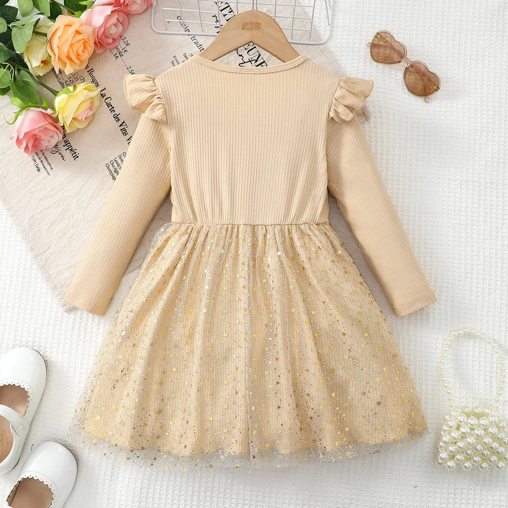 Girl Elegant  Temperament Dress Solid Color Star Chiffon Fashiona Dress