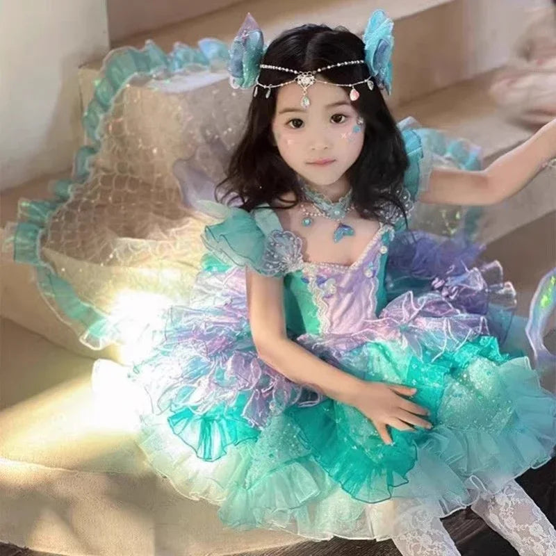 Girls Princess Dress Heart Neckline