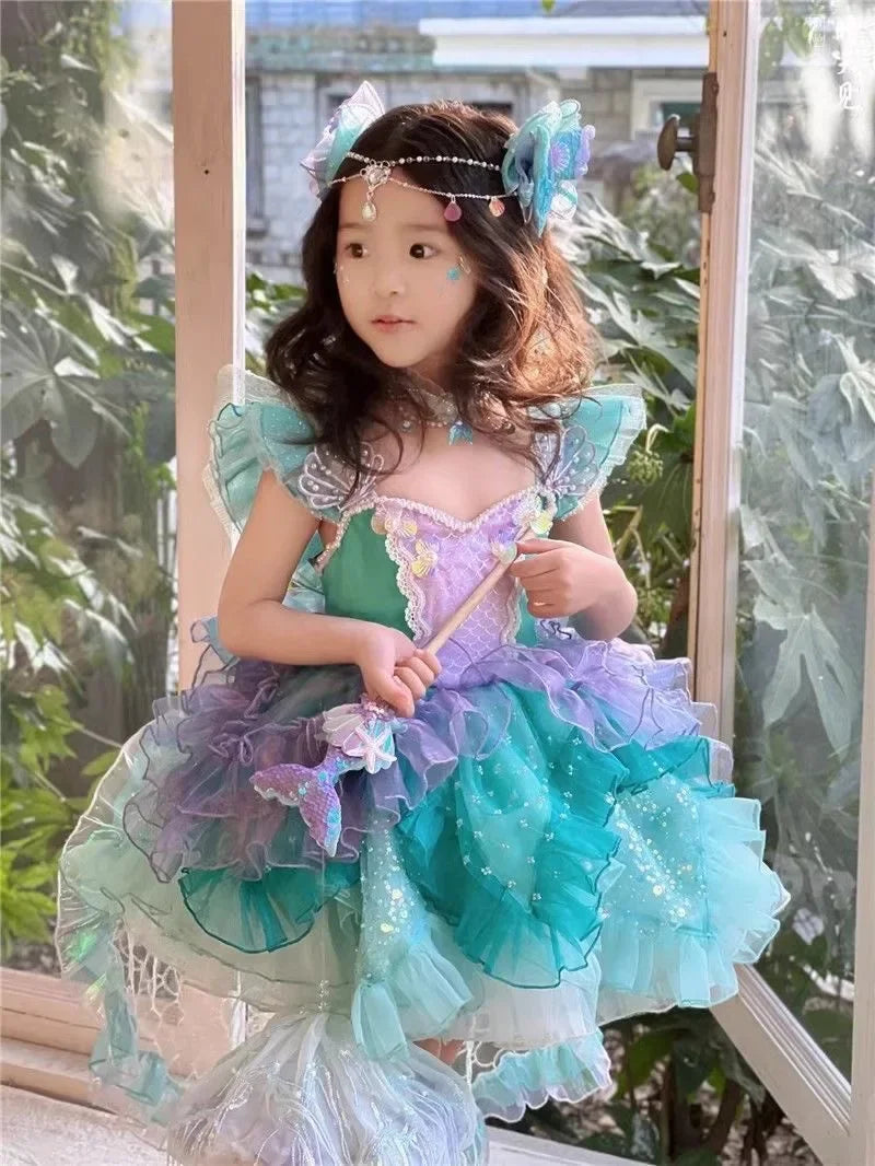 Girls Princess Dress Heart Neckline