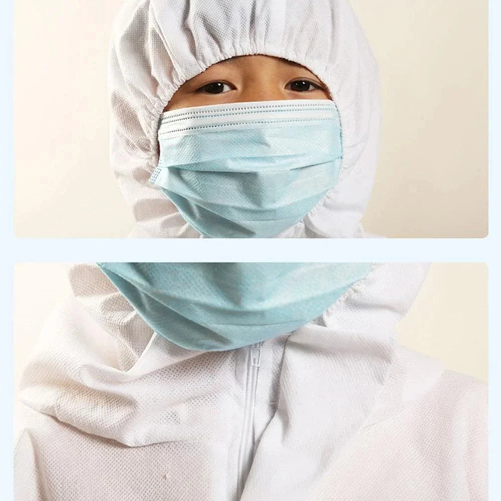 Kids Disposable Protective Isolation Suit Hood Breathable Dustproof