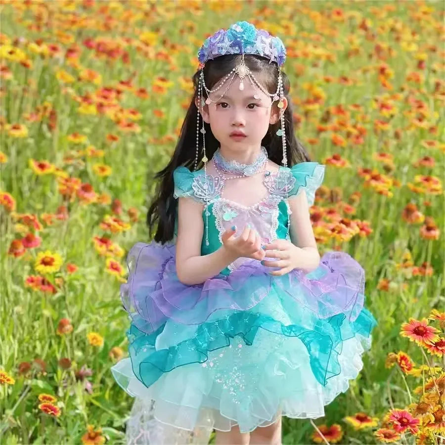 Girls Princess Dress Heart Neckline