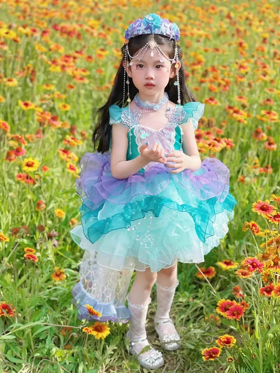 Girls Princess Dress Heart Neckline
