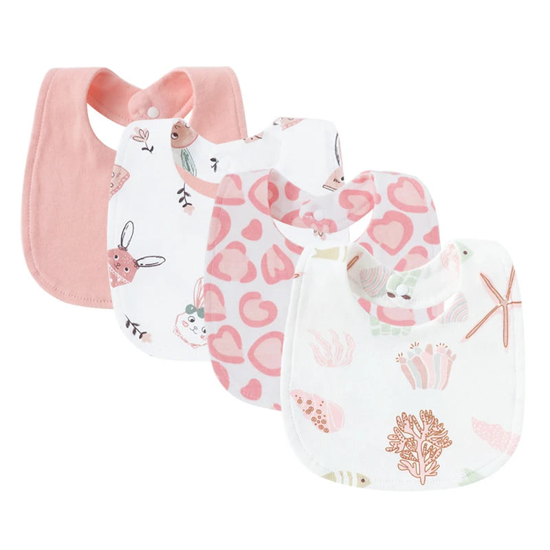 4Pcs Baby Bibs Burp Clothes Cartoon Newborn Saliva Towels