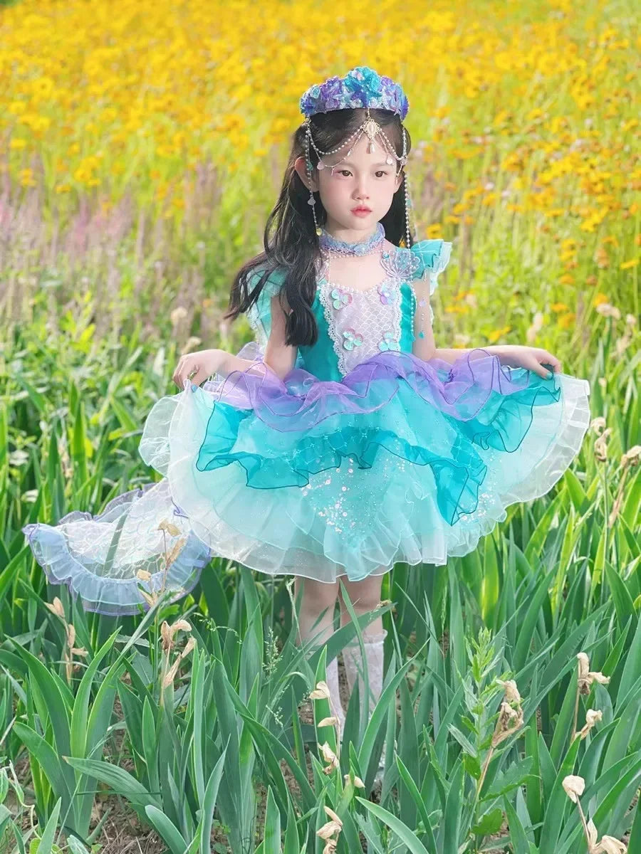 Girls Princess Dress Heart Neckline