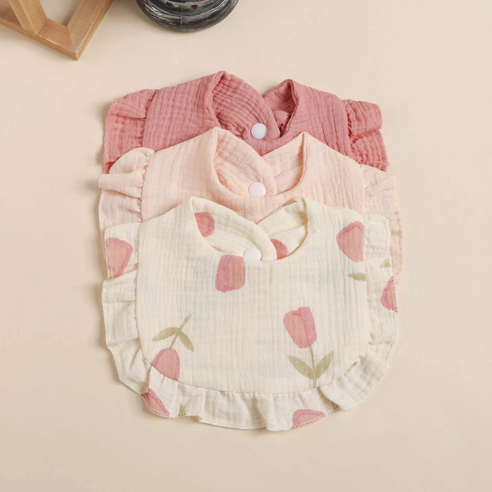 3pcs Baby Cute Ruffle Edge Saliva Towel