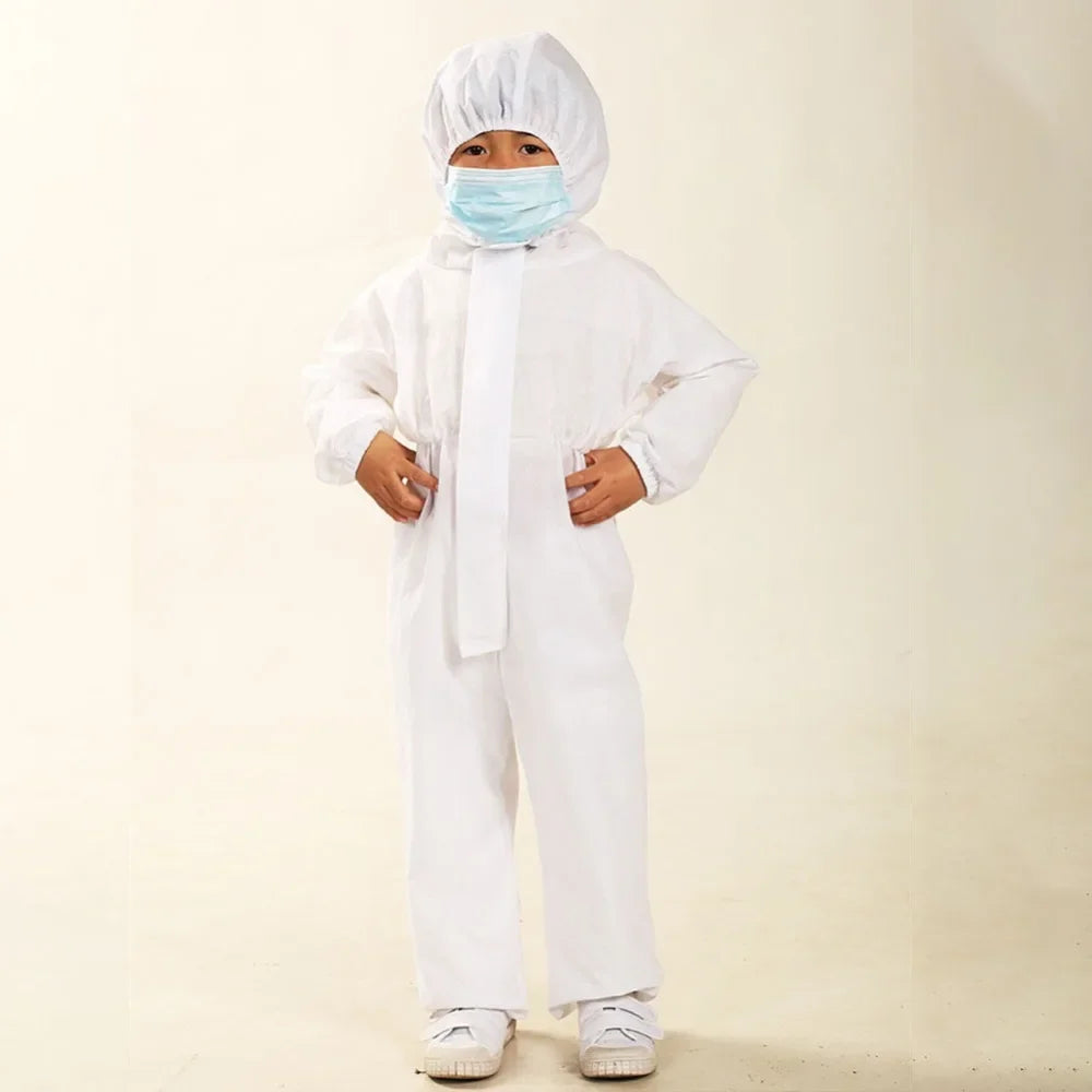 Kids Disposable Protective Isolation Suit Hood Breathable Dustproof