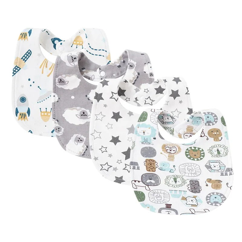 4Pcs Baby Bibs Burp Clothes Cartoon Newborn Saliva Towels