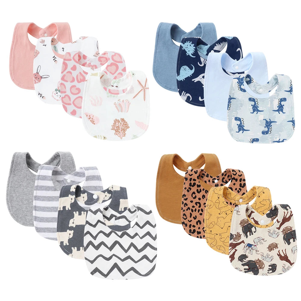 4Pcs Baby Bibs Burp Clothes Cartoon Newborn Saliva Towels