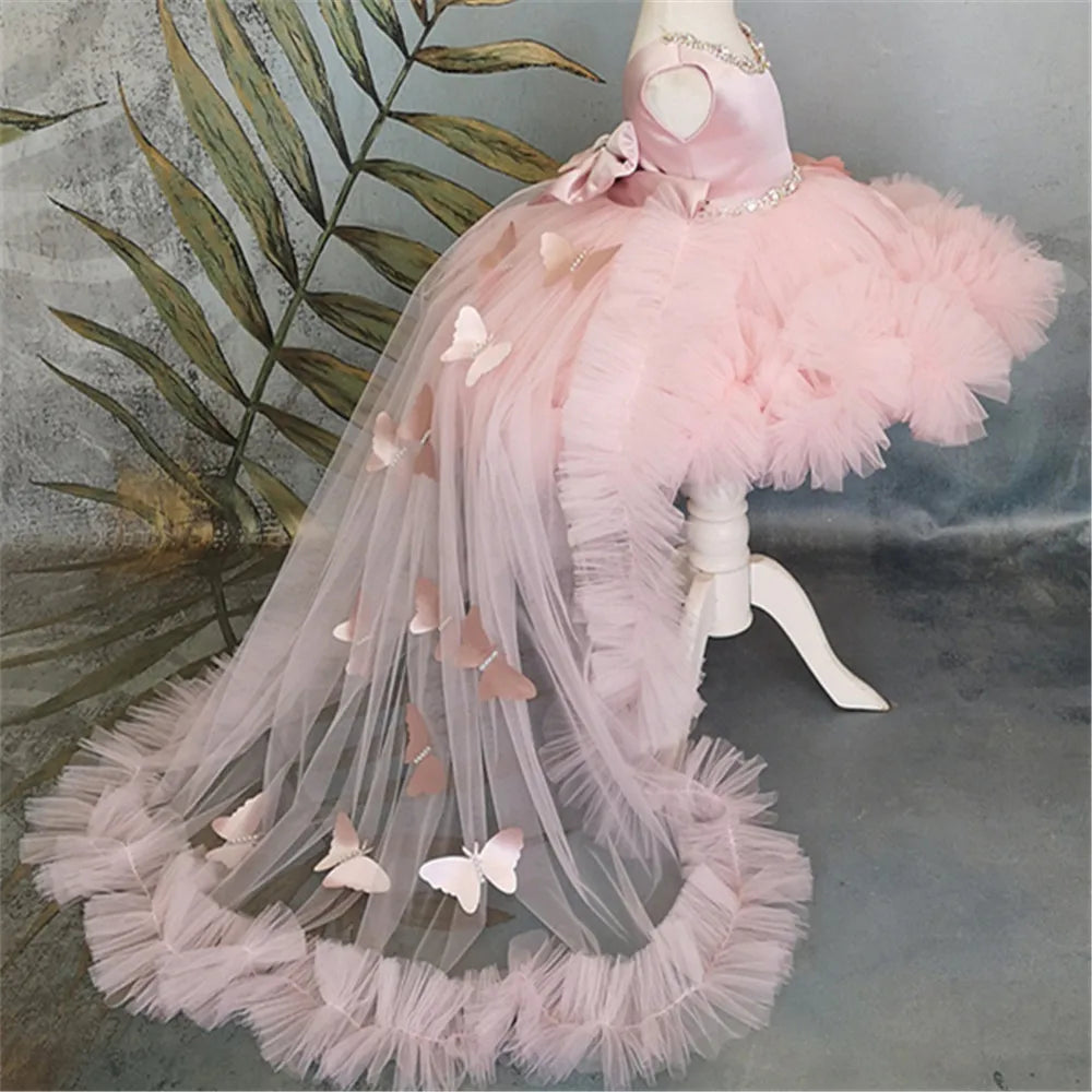 Baby Girls Flower Butterfly Dress Knee-Length Tulle Evening Formal Dress