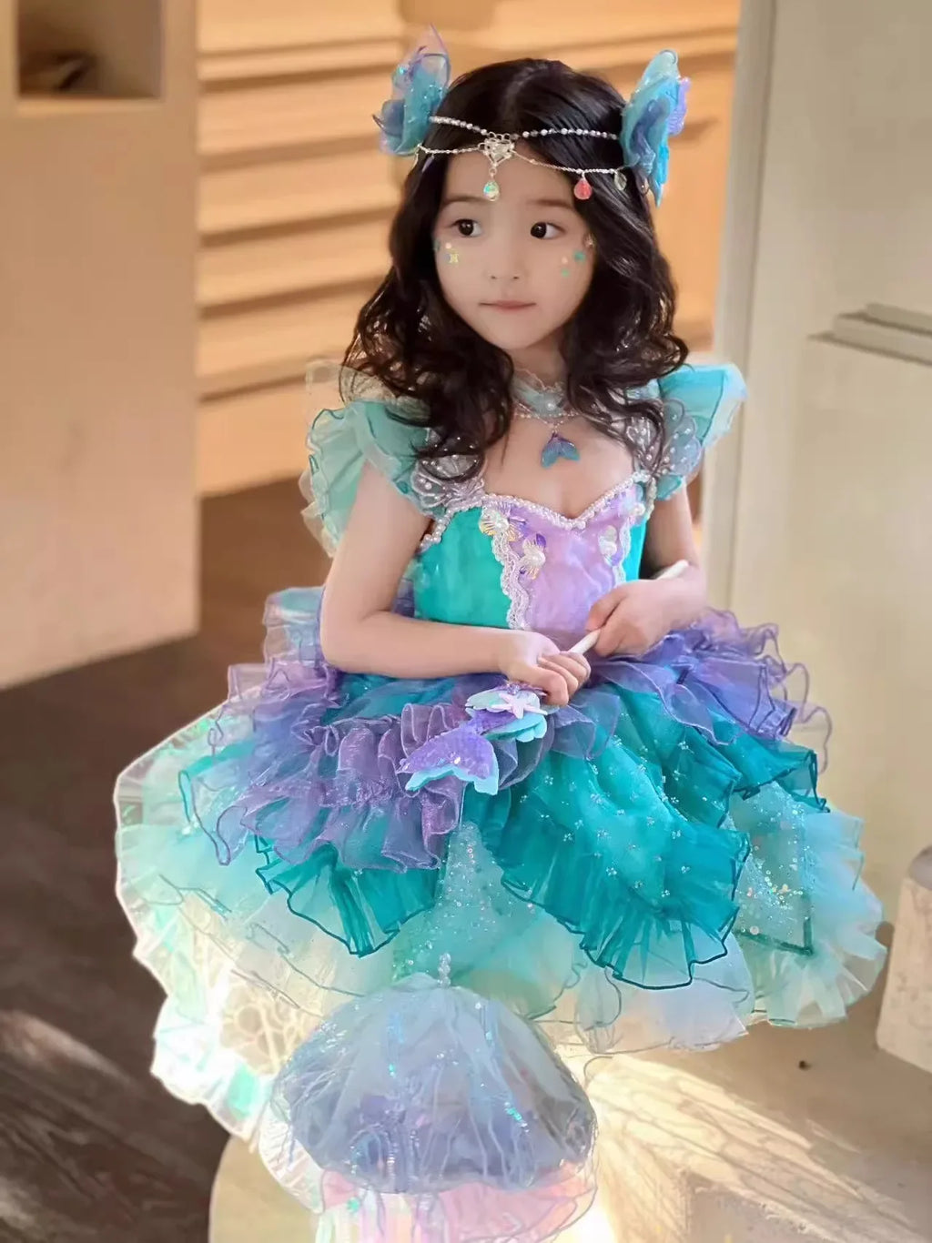 Girls Princess Dress Heart Neckline